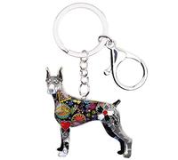 BONSNY Porte-clés en Alliage émail Mignon Dobermann Chien Animaux Bijoux pour Femmes Cadeaux Clés de voiture Porte-monnaie Sac à main Amoureux des chiens Accessoires