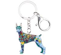 BONSNY Porte-clés en Alliage émail Mignon Dobermann Chien Animaux Bijoux pour Femmes Cadeaux Clés de voiture Porte-monnaie Sac à main Amoureux des chiens Accessoires