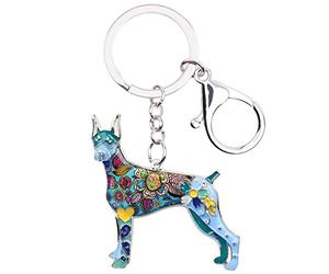 BONSNY Porte-clés en Alliage émail Mignon Dobermann Chien Animaux Bijoux pour Femmes Cadeaux Clés de voiture Porte-monnaie Sac à main Amoureux des chiens Accessoires