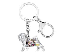 BONSNY Porte-clés en métal émaillé avec motif chien SharPei chinois, blanc, Medium