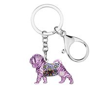 BONSNY Porte-clés en métal émaillé avec motif chien SharPei chinois, violet, 28mm x 39mm