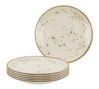 Bonsoo YO-AJNT-8I87 Lot de 6 assiettes en porcelaine - Passe au lave-vaisselle, au micro-ondes et aux rayures - Assiettes modernes peintes à la main - Lot d'assiettes pour 6 personnes (crème - marron