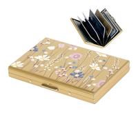 BONSYL® Porte Carte de Crédit avec 6 Emplacements pour Cartes pour Hommes et Femmes, Portefeuille Carte de Crédit Minces en Acier Inoxydable avec Blocage RFID. (6 Cartes/Or/Fleur)