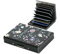 BONSYL® Porte Carte de Crédit en Métal avec Blocage RFID, Portefeuille Ultra Fin avec 10 Emplacements pour Cartes, Porte Carte de Crédit pour Hommes et Femmes. (10 Cartes/Noir/Fleur)
