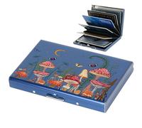 BONSYL® Porte Carte de Crédit, Fin Portefeuille de Carte de Crédit en Métal avec Blocage RFID avec 6 Fentes, pour Hommes et Femmes.(6 Cartes/Bleu/Champignon)