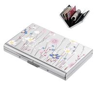 BONSYL® Porte Carte de Crédit, Fin Portefeuille de Carte de Crédit en Métal avec Blocage RFID avec 6 Fentes, pour Hommes et Femmes.(6 Cartes/Argent/Fleur)