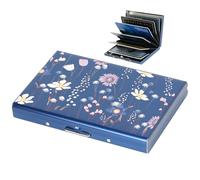 BONSYL® Porte Carte de Crédit, Fin Portefeuille de Carte de Crédit en Métal avec Blocage RFID avec 6 Fentes, pour Hommes et Femmes.(6 Cartes/Bleu/Fleur)