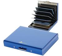 BONSYL® Porte Carte de Crédit pour Hommes et Femmes, Mince Portefeuille Carte de Crédit en Métal avec Protection RFID, avec 8 Compartiments. (8 Cartes/Bleu)