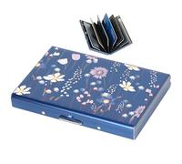 BONSYL® Porte Carte de Crédit pour Hommes et Femmes, Mince Portefeuille Carte de Crédit en Métal avec Protection RFID, avec 6 Compartiments. (6 Cartes/Bleu/Fleur)