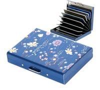 BONSYL® Porte Carte de Crédit pour Hommes et Femmes, Mince Portefeuille Carte de Crédit en Métal avec Protection RFID, avec 10 Compartiments. (10 Cartes/Bleu/Fleur)