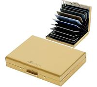 BONSYL® Porte Carte de Crédit pour Hommes et Femmes, Portefeuille Carte de Crédit Fin en Métal avec Blocage RFID avec 10 Compartiments en PVC. (10 Cartes/Or)