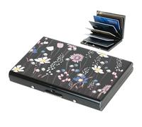 BONSYL® Portefeuille Porte-Cartes en Métal RFID pour Hommes et Femmes | 6 Emplacements | Blocage RFID | Design Ultra-Mince (6 Cartes/Noir/Fleur)