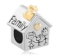 Bontannd 1pcs Argent Plaqué Famille Coeur Maman Bébé Charm Enfant Maison Perles d'or