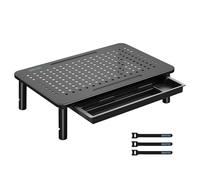 BONTEC Support Moniteur avec Tiroir, 3 Hauteurs Réglables pour Moniteur PC, Rehausseur Ecran pour Bureau avec Plate-Forme en Maille pour, Ordinateur Portable, PC, Imprimante jusqu'à 20 kg