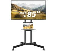 BONTEC Support TV sur Pied avec Roulettes, Pied TV Inclinable et Réglable en Hauteur 32-85 Pouces avec Étagère, Charge Max 55 kg, VESA 600x400 mm, Support Télévision Mobile pour Salon, Bureau, École