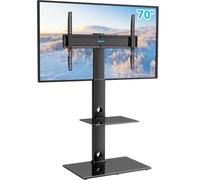 BONTEC Support TV sur Pied Pivotant, 30-70 Pouces, Charge 40 kg | Hauteur Réglable, Pivotement, 2 Étagères, VESA Max 600x400 mm, Pour Téléviseurs Plats ou Incurvés LED OLED LCD