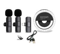 Bontempi | 2 Micros sans Fil Lavalier avec Ring Light, Compatible Smartphone, Tablette, Ordinateur Portable, PC, 8.5x8.5x2.7 cm