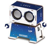 BONTEMPI - Kit de Montage Enceinte Acoustique Sound Box en Bois avec Unité de Contrôle Électronique, Haut-parleurs, Mouvement Robotique Tête 30 Degrés, Alimentation 3 Piles AAA 1,5V 200x156x84 mm