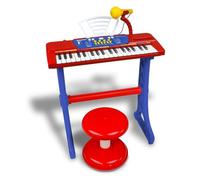 Bontempi | MiniKeyFun - Tastiera Giocattolo a 37 Tasti per Piccoli Musicisti con Microfono, Sgabello e Leggio, Blu e Rosso, 54,4x32,9x15,9 cm