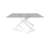 BONTEMPI table avec structure blanche ARTISTICO 20.13 160x90 cm (Transparent fumé - Plateau en verre et structure en acier laqué blanc)