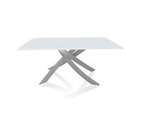 BONTEMPI table avec structure gris clair ARTISTICO 20.13 160x90 cm (Extrawhite brillant - Plateau en verre et structure en acier laqué gris [...]