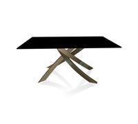 BONTEMPI table avec structure laiton vielli ARTISTICO 20.13 160x90 cm (Laqué noir brillant - Plateau en verre et structure en acier laqué laiton [...]