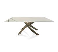 BONTEMPI table avec structure laiton vielli ARTISTICO 52.45 200x100 cm (Blanc Statuario mat - Plateau en SuperMarbre et structure en acier laqué [...]