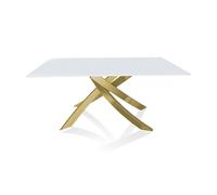 BONTEMPI table avec structure or ARTISTICO 20.13 160x90 cm (Extrawhite brillant - Plateau en verre et structure en acier laqué or)