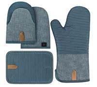 BONTHEE Gants de four Maniques Set Mini-gants de four Gants de casserole avec Silicone Anti-dérapant Rayé gants de cuisine pour Cuisson Pâtisserie - Lot de 4 - Bleu