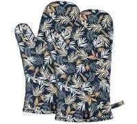 BONTHEE Lot de 2 gants de cuisine extra longs en coton avec rayures en silicone antidérapant pour la cuisson, la pâtisserie, les grillades