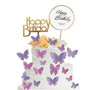 Bontiady Lot de 22 décorations de gâteau d'anniversaire avec 2 décorations de gâteau Happy Birthday pour décoration de gâteau de mariage, fête prénatale (violet + rose)