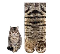 BONTOUJOUR Chaussettes créatives unisexe pour homme et femme Motif pieds d'animal Motif pattes de pattes de l'équipage - Gris chat