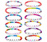 Bonuci Lot de 12 bracelets d'amitié motivants avec lettres et perles pour filles et tout-petits (élégants)