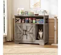 BonVache Armoire à litière pour chat, en bois, avec porte, litière cachée avec tapis griffoir pour chat, table d'appoint, 79 x 43 x 72,5 cm, gris