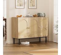 BonVache Buffet en rotin, Armoire de Cuisine avec 3 Portes, Commode avec étagères réglables, Buffet de Salle à Manger, Armoire de Rangement pour Cuisine, Salle à Manger, Salon