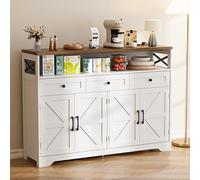 BonVache Buffet, Meuble de Cuisine avec tiroirs, Meuble de Rangement, Buffet avec étagère Ouverte, Bar à café pour Cuisine, Salle à Manger, Salon, 120 x 35 x 95 cm, Blanc