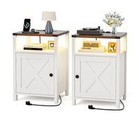 BonVache Lot de 2 Tables de Chevet avec LED, Couleur réglable, Table d'appoint avec Porte et étages, Espace de Rangement Ouvert, Prise intégrée, pour Chambre à Coucher, Salle de Lecture, Salon