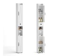 BonVache Meuble Colonne Salle de Bain, Armoire Rangement avec 3 espaces Ouverts et des étagères réglables, 1 tiroir et 2 Portes, Porte Rouleau Papier Toilette, Blanc, 20 x 20 x 180 cm