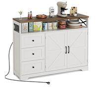 BonVache Meuble de Rangement, Buffet, avec Placard 2 Portes, 3 Tiroirs, Enfilade avec étagère Ouverte, pour Salle à Manger, Salon, Cuisine, entrée, 120 x 35 x 95 cm, Blanc