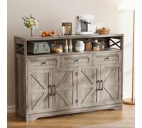 BonVache Meuble de Rangement, Buffet, avec Placard 4 Portes, 3 Tiroirs, Enfilade avec étagère Ouverte, pour Salle à Manger, Salon, Cuisine, entrée, 130 x 35 x 95 cm, Gris