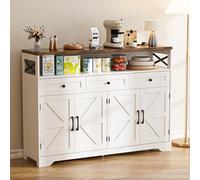 BonVache Meuble de Rangement, Buffet, avec Placard 4 Portes, 3 Tiroirs, Enfilade avec étagère Ouverte, pour Salle à Manger, Salon, Cuisine, entrée, 130 x 35 x 95 cm, Blanc