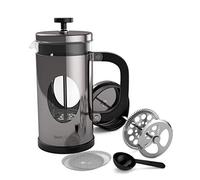 bonVIVO Cafetière à Piston 1L - French Press Inox et Verre Thermorésistant, Cafetiere Piston avec Filtres de Rechange, Cafetière Piston Design pour Café Savoureux - Finition argentée GAZETARO I