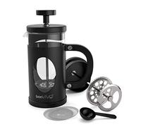 bonVIVO Cafetière à Piston 350ml - French Press Inox et Verre Thermorésistant, Cafetiere Piston avec Filtres de Rechange, Cafetière Piston Design pour Café Savoureux - Noir Mat GAZETARO I