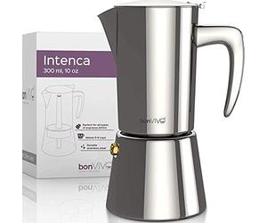 bonVIVO - Cafetière Italienne Inox Intenca pour Café Expresso Corsé en INOX Finition Argentée, pour 6 Tasses, Tous Feux Dont Induction, Cafetière Italienne pour l'induction