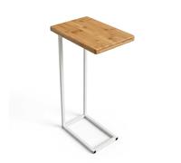 bonVIVO Table d'appoint Donna Moderne - Acier Inoxydable et Bois Naturel avec Châssis en Acier Inoxydable Blanc