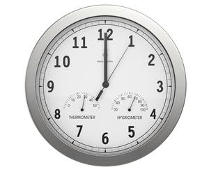 bonVIVO Timerider Horloge Murale Radio-Pilotée Ultra-Précise, Pendule Murale Silencieuse pour Salon/Cuisine/Bureau, Pendule Murale Aluminium avec Thermomètre Et Hygromètre Intégrés - 30,5 cm