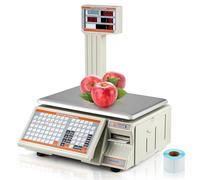 Bonvoisin Balance de pression d'étiquettes 30 kg/66 lbs, balance à codes-barres avec affichage de barres, imprimante d'étiquettes et de reçus