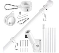 BONWIN Kit de mât de drapeau blanc de 2,1 m en acier inoxydable épais pour porche de maison, porche, mur, drapeau de 9,1 x 1,5 cm, anneaux de fixation multi-positions réglables à 180°