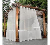 Bonzer Lot de 2 Rideaux Transparents imperméables d'intérieur/extérieur à œillets pour Salon, Chambre à Coucher, Porche, pergola et cabane - 254 x 241 cm - Beige