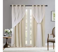Bonzer Mix & Match Lot de 2 Rideaux Double Couche occultants à œillets, avec Voilage Blanc, pour Salon - Beige, 132 x 213, 4 cm